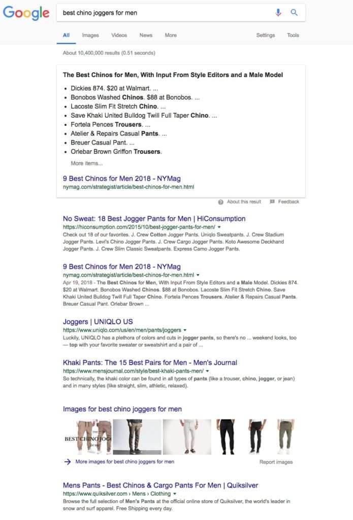 Google Search View - best chino joggers for mens