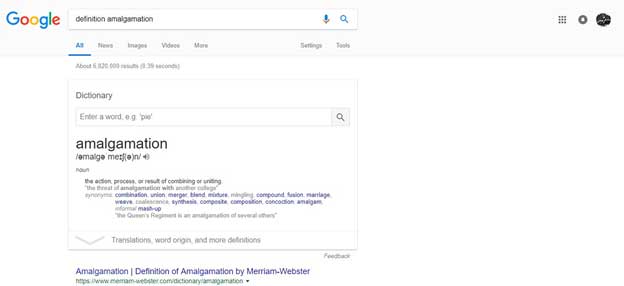 Google's Quick Definition Result